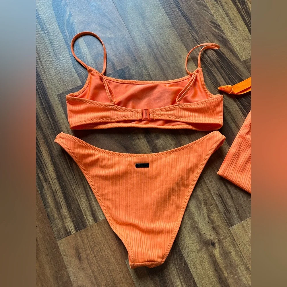 triangl swimwear Orange Ribbed Bikini Set with Drawstring Pouch